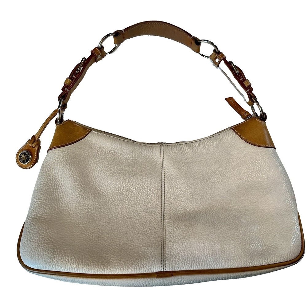 Vtg Dooney & Bourke Cream White Pebbled Shoulder Bag All Weather Genuine Leather